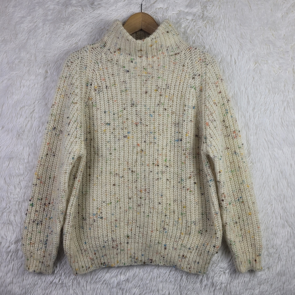 Asos Womens Sz 6 Mohair Blend Cream Speckled High Neck Sweater Chunky Colorful